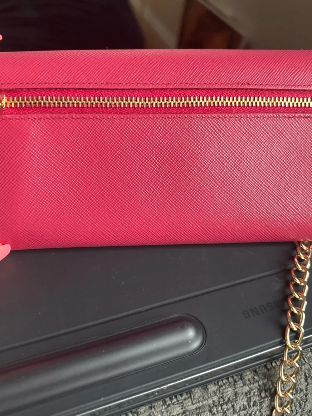Prada Pink Saffiano Bow Wristlet with Gold Hardware